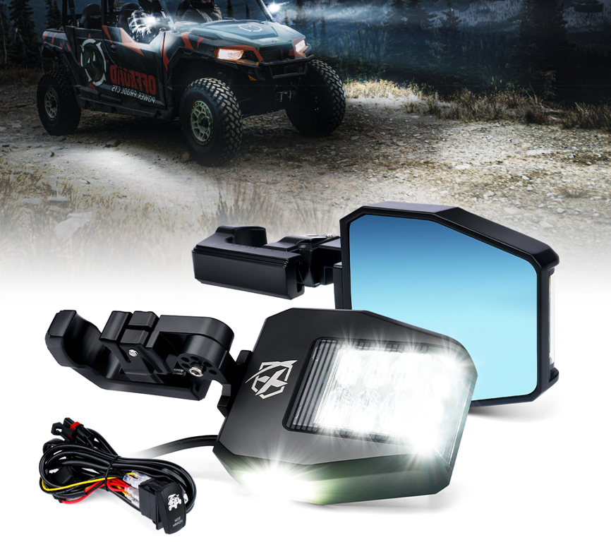 Espejos Laterales Antirreflejantes con Focos LED Adaptables Para UTV