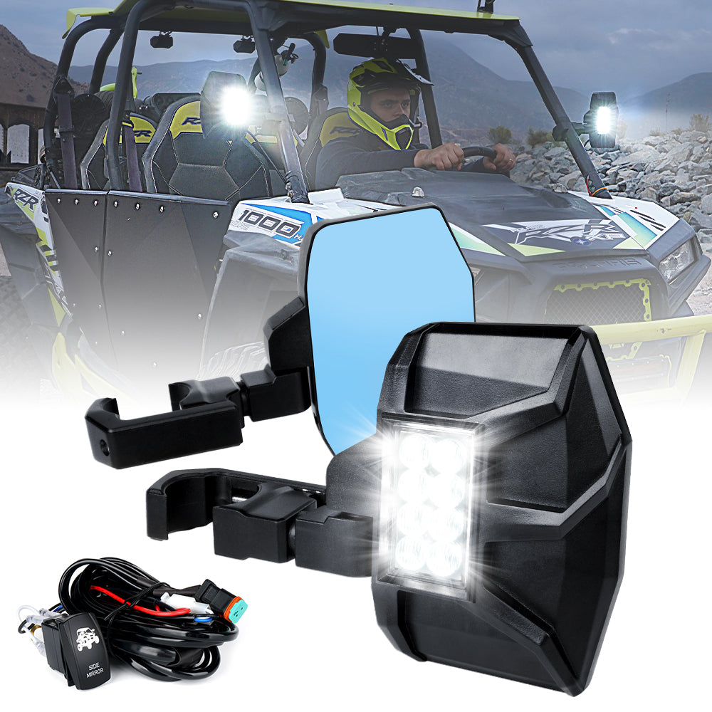 Espejos Laterales con Focos LED Adaptable Para Jaulas de Barra Antivuelco 1.75" to 2" de UTV Serie Spider Xprite