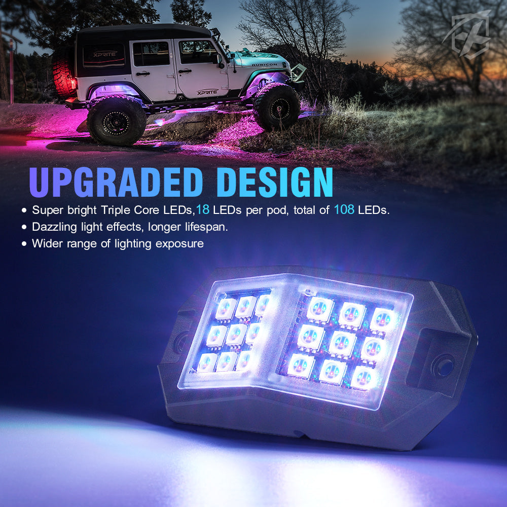 Juego de Luces de Roca LED RGB Multicolor con Control Remoto y Bluetooth Serie Discovery Plus Xprite